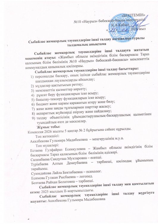 Сыбайлас жемқорлық тәуекелдеріне ішкі талдау нәтижелері туралы талдамалық анықтама